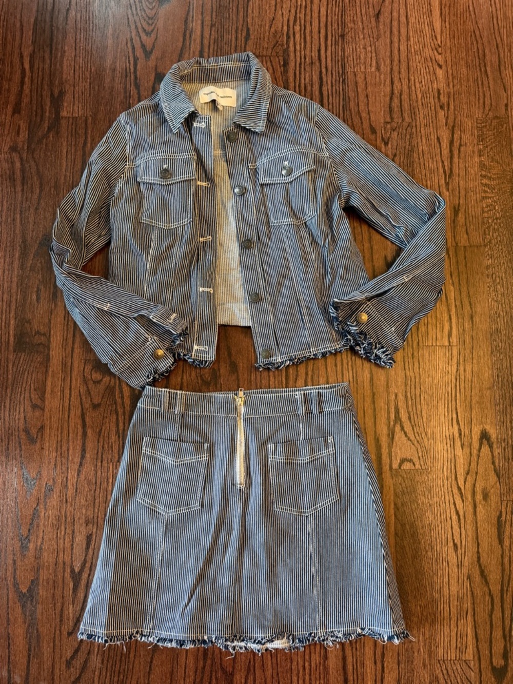 cupcakes & cashmere Navy and White Pinstripe Denim Set